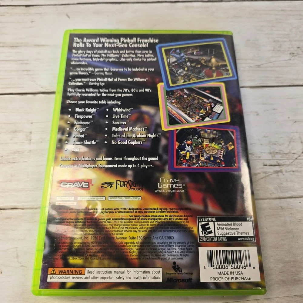 Pinball Hall of Fame The Williams Collection Xbox 360‎ Game Complete CIB Crave